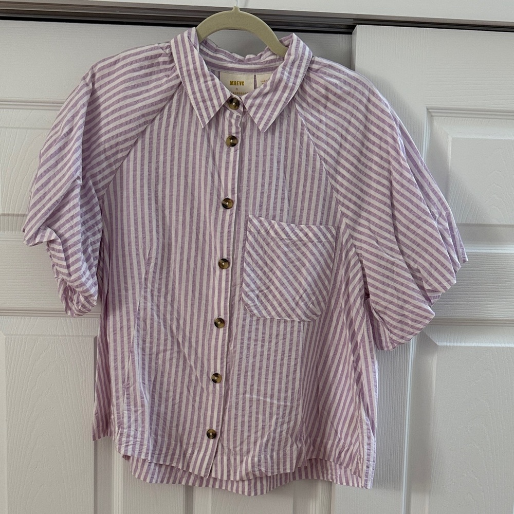 Maeve Lavender Striped Button Down Shirt